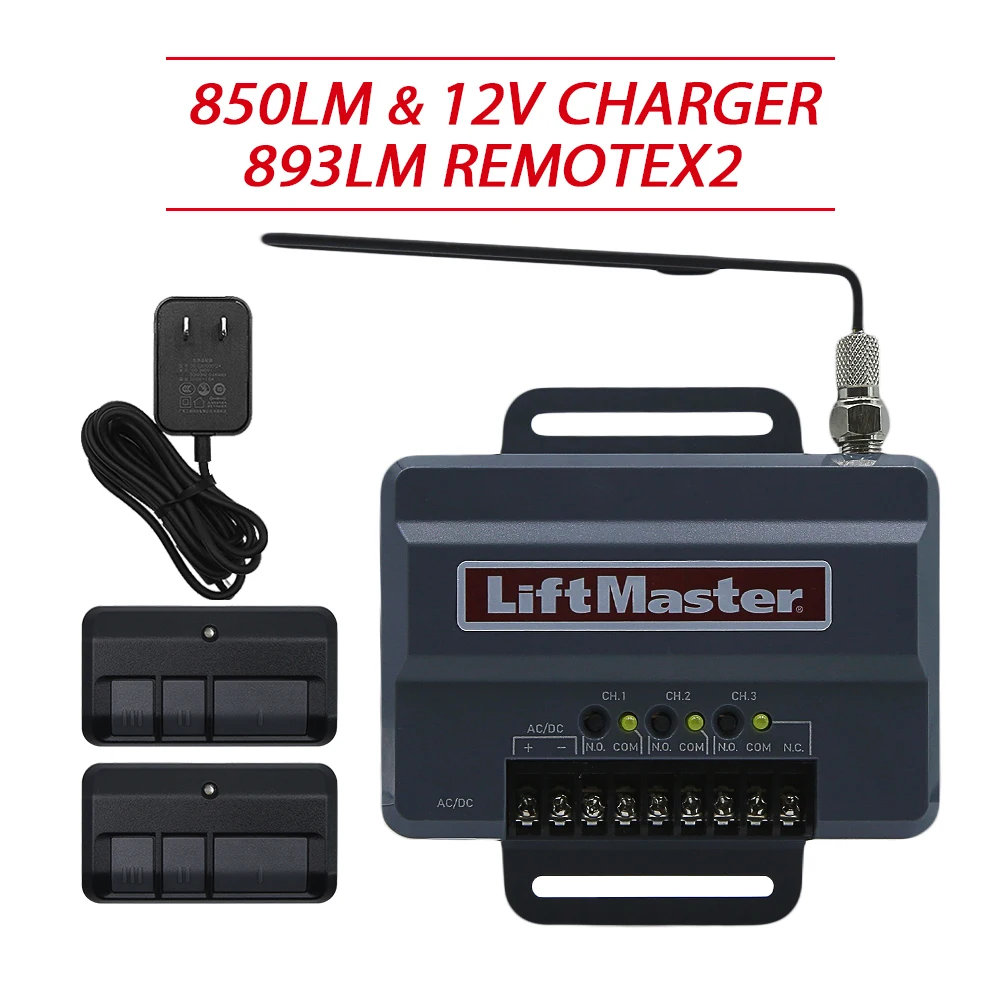 Universal Liftmaster 850LM gate and garage door opener Receiver with 12V charger and remotes, Compatible with 811lm,893lm 5