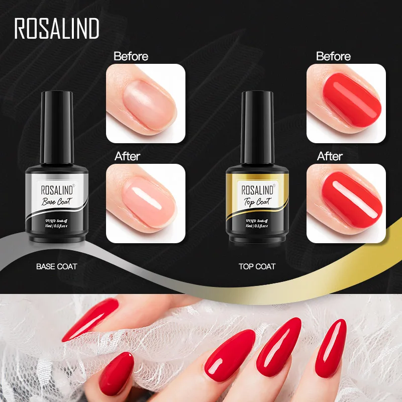 ROSALIND 15ml Top Coat Gel Polish UV Semi Permanent LED Lamp Soak Off Long Lasting Nail Art Decorations Gel Nail Polish Top Coat 3