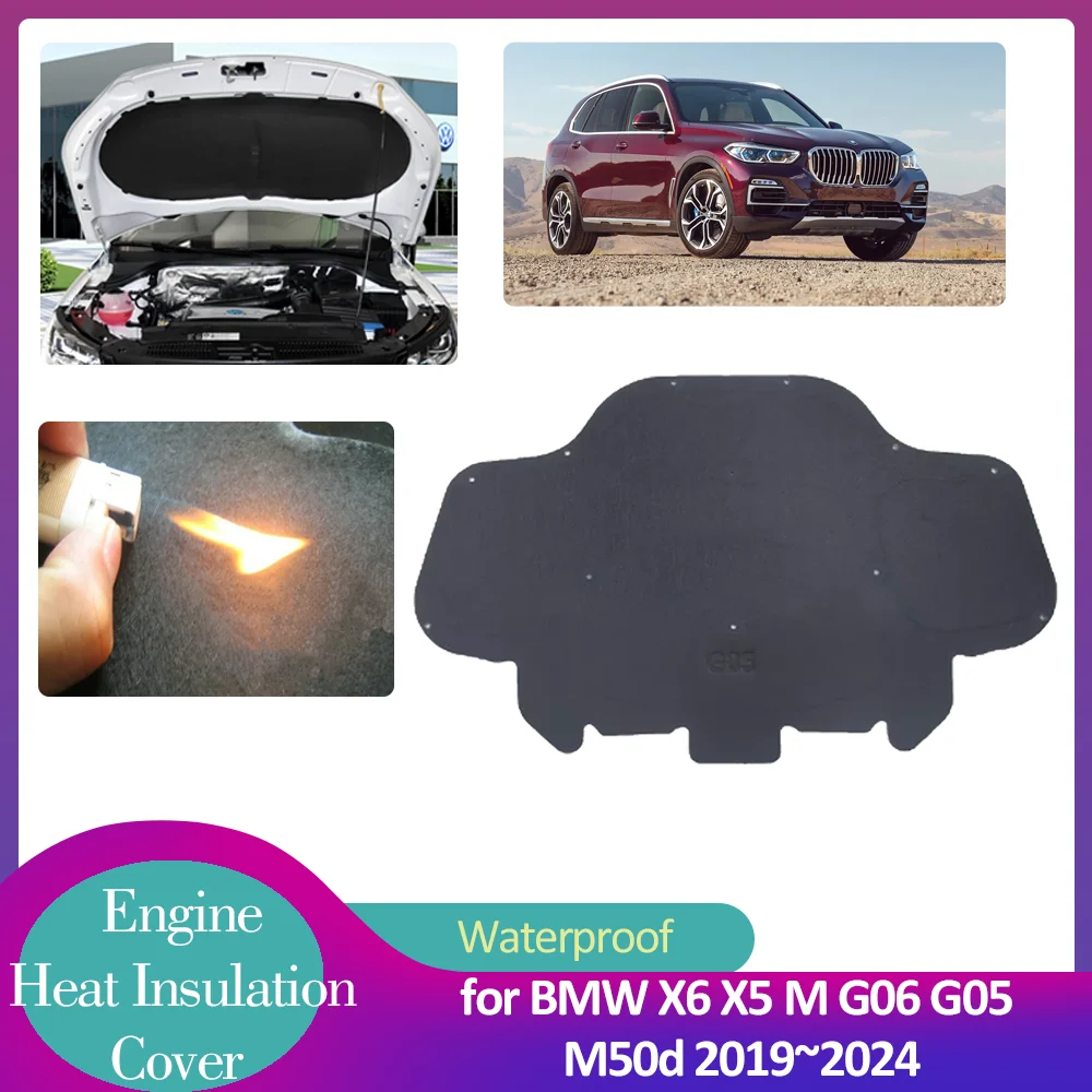 

for BMW X6 X5 M G06 G05 M50d 2019~2024 Car Hood Engine Insulation Pad Soundproof Heat Cotton Cover Liner Thermal Mat Accessories