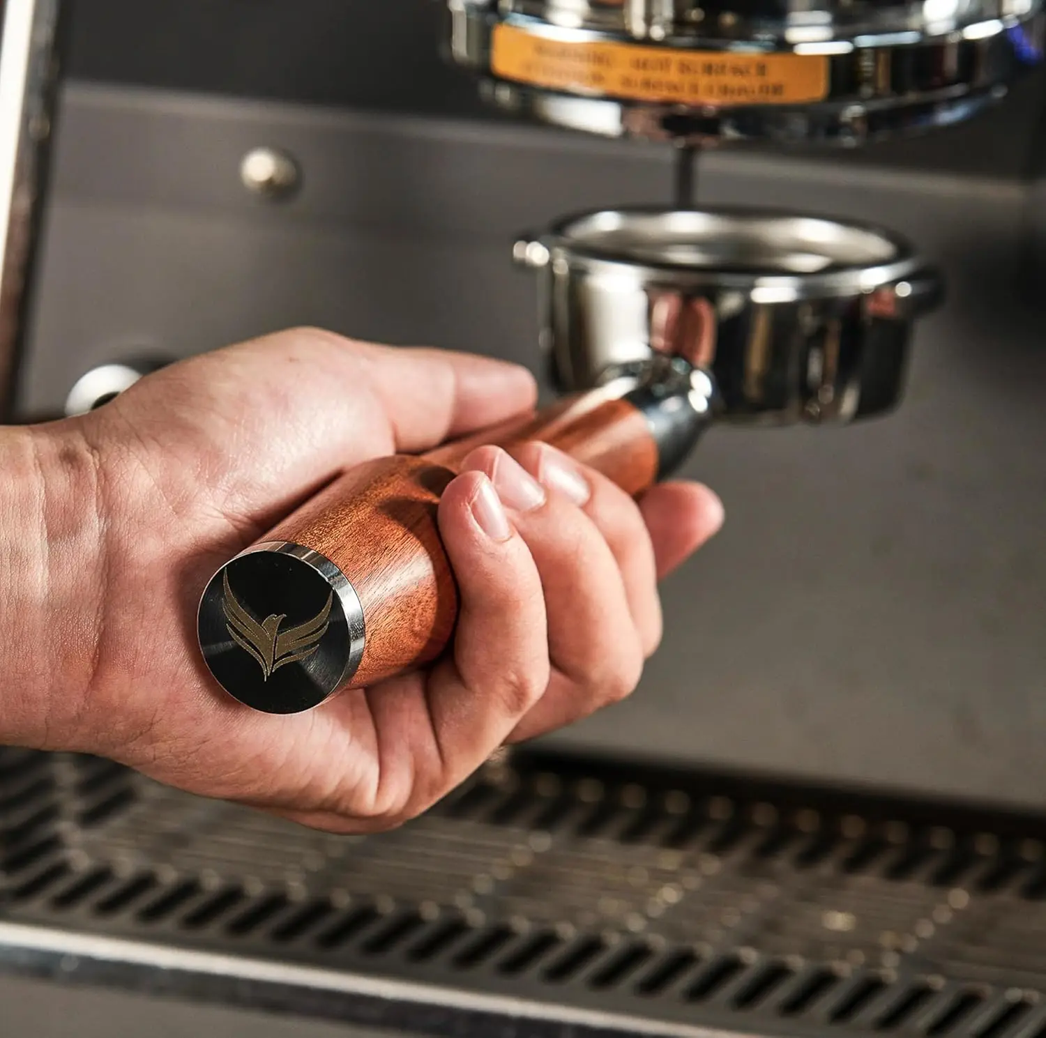 54mm Bottomless Portafilter with Rosewood Handle and Filter Basket for Espresso Machines