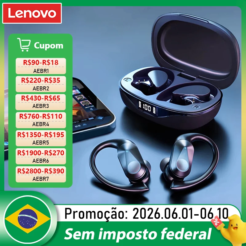 New Lenovo LP75 TWS Sports Earphones Bluetooth 5.3 Wireless Headphones Waterproof HiFi Stereo Noise Reduction Earbuds with Mics