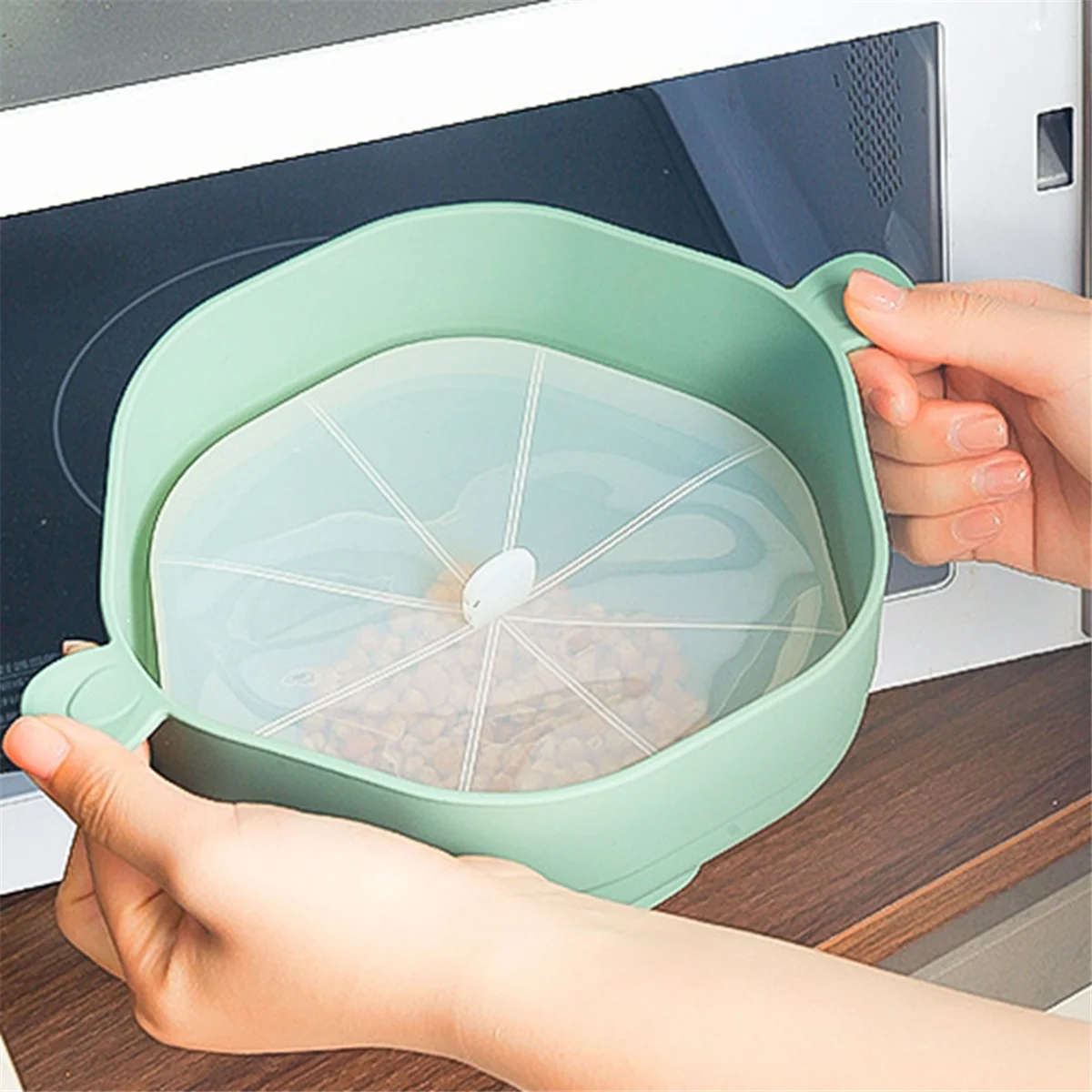 Silicone Microwave Popcorn Bowl Foldable Popcorn Maker Bucket Bowl with Lid Folding Kitchen Baking Tool Gray