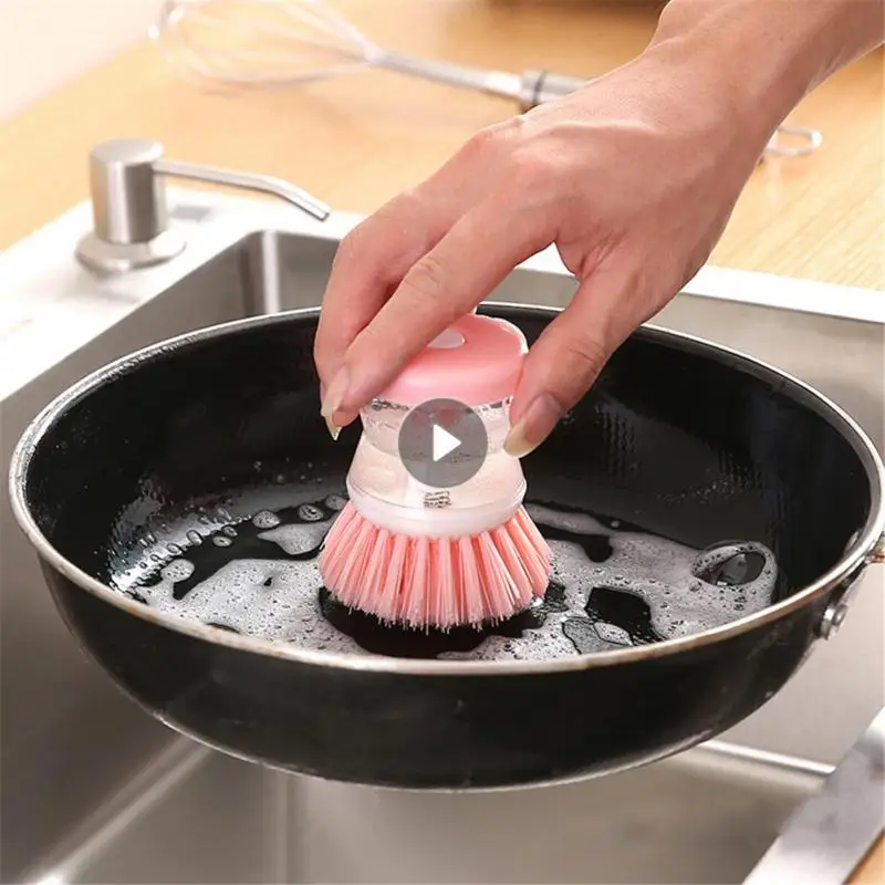 Cleaning Brush Automatic Liquid Dispenser Plate Dish Pot Scrubber Sponge  Kitchen