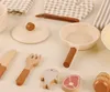 62cm High Quality Wooden Simulate kitchen toy set pot slice knife and fork fish meat Play house Interactive Toys baby girl gift 4