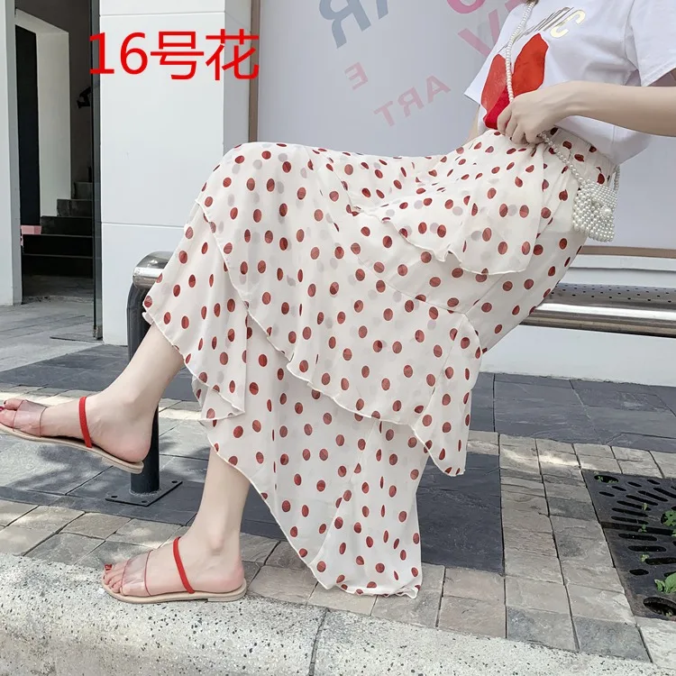 Summer Skirts Womens 2022 New Polka Dots Floral Print Chiffon Pleated Skirt Irregular Cake Skirt Casual Midi Skirt Women Clothes hoop skirt