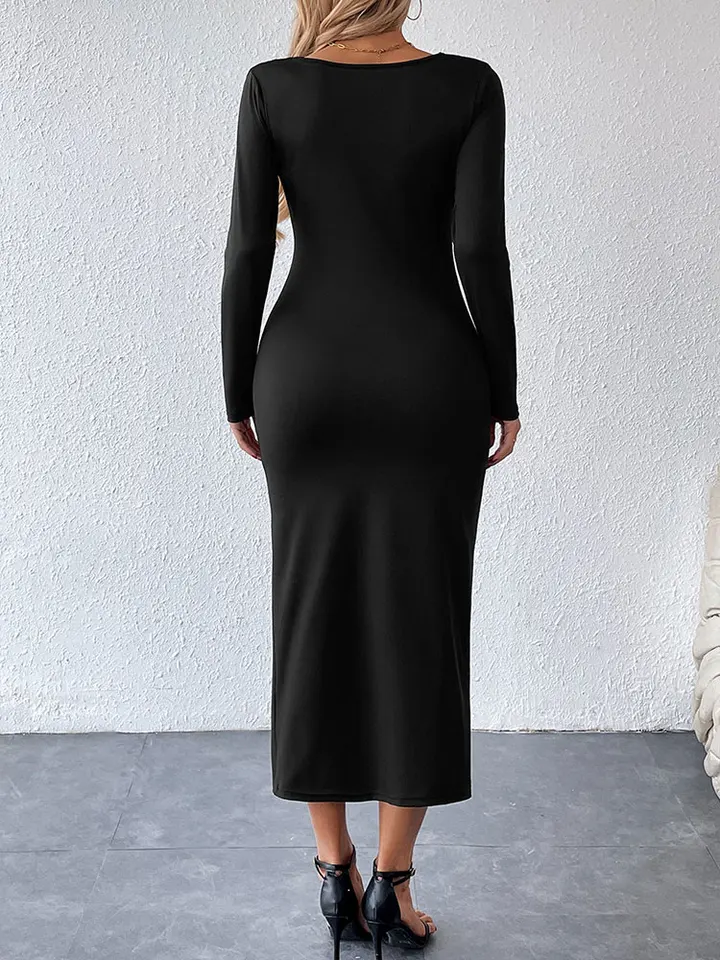 Long Sleeve Black Maxi Dress Long Black Sexy Women Dresses Autumn New  Fashion Long Sleeves O-