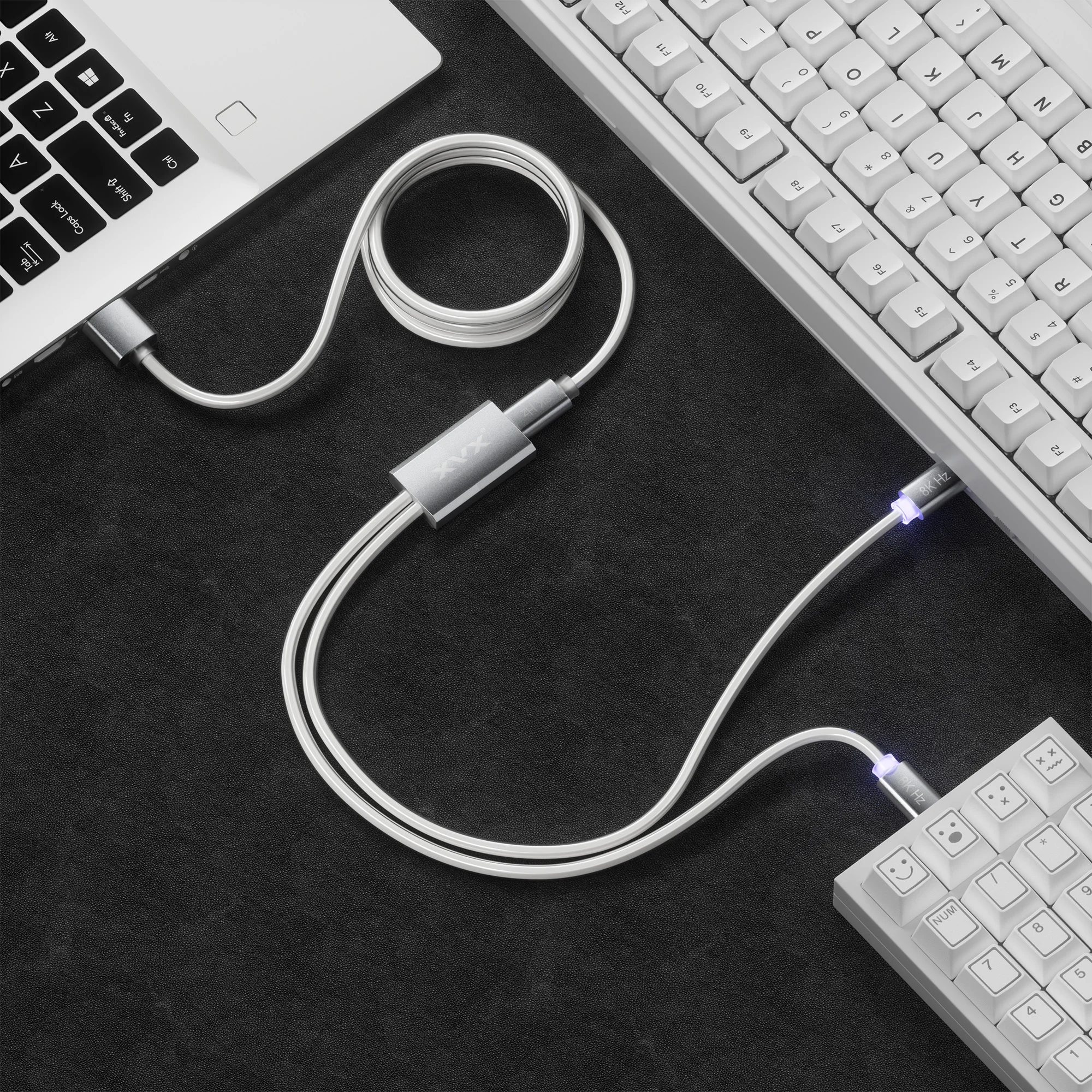 XVX 키보드 케이블 2-in-1 USB C-USB A 케이블(기계식 게임용 키보드용) LED 에비에이터 케이블 1.8M CNC 금속 커넥터