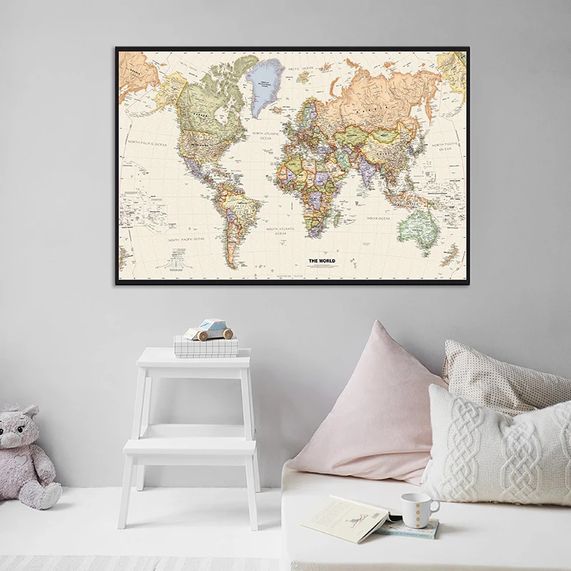 Retro World Map 75*50cm Wall Art Poster and Prints Non-woven Canvas Painting Office School Supplies Room Home Decor Travel Map