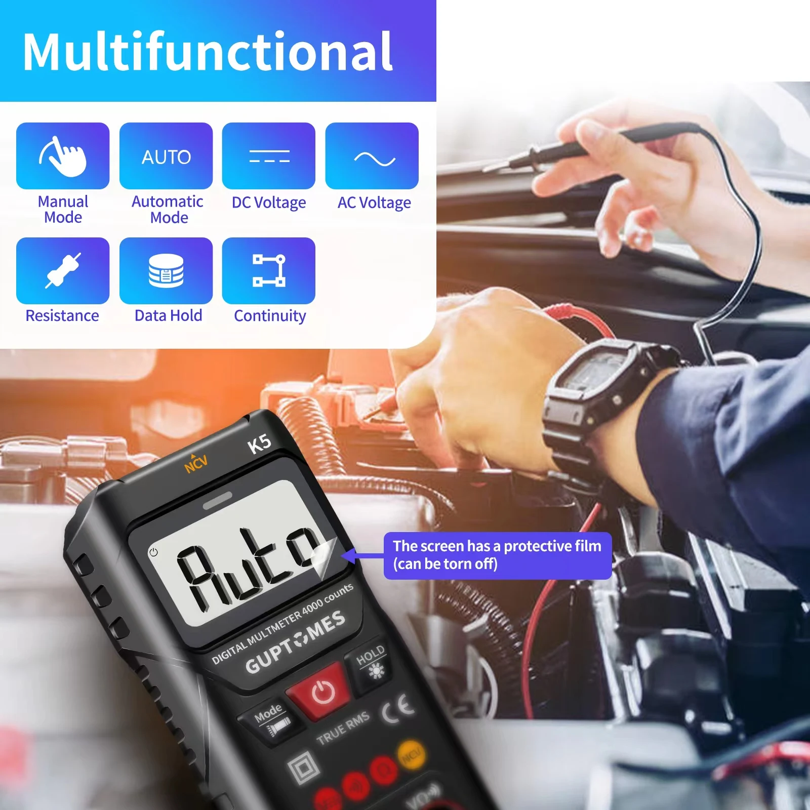 Digital Multimeter 4000 Counter Meter, Automatic/Manual Mode Continuity Tester, Voltage AC/DC Multi Tester, Voltage,Resistance 2