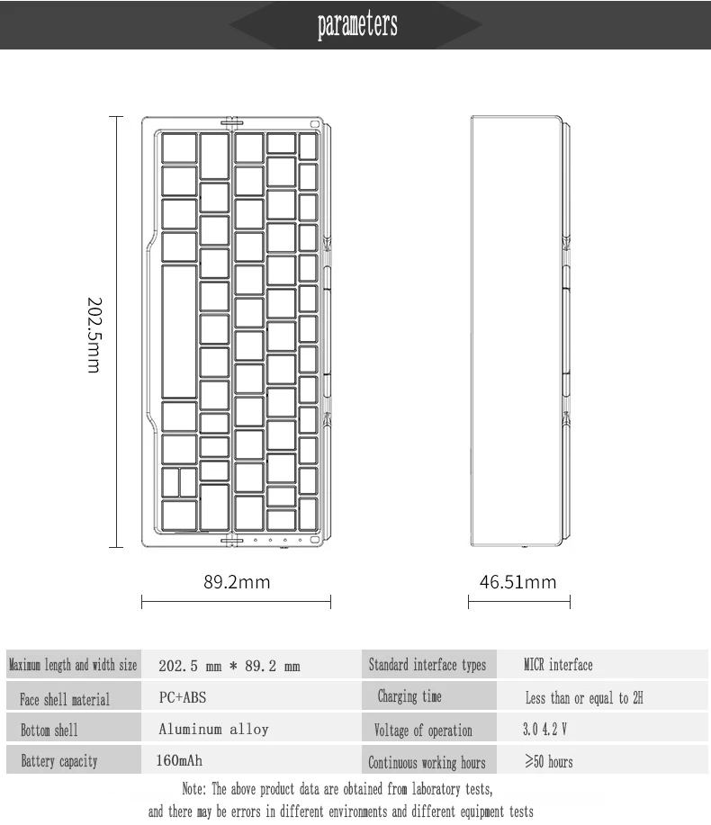 Teclado Bluetooth dobrável sem fio portátil, Tablet