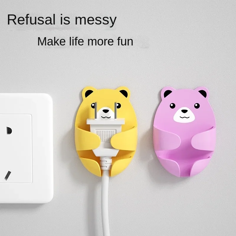 Wall Mounted Storage Hooks Kitchen Gadgets Home Decoration Hook Bear Shaped Plug Holder No Bump Power Socket Bathroom Organizer