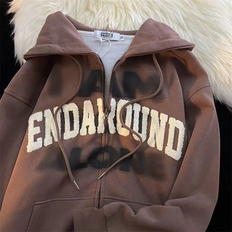 

Худи Y2k женское с вышивкой, свободная Флисовая Кофта на молнии в японском стиле ретро, с винтажным принтом, Харадзюку, стиль гранж, Y2k