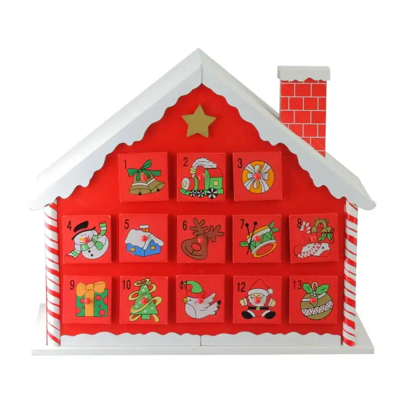 

Red and White Candy Cane Advent House with Chimney Storage Decorative Box