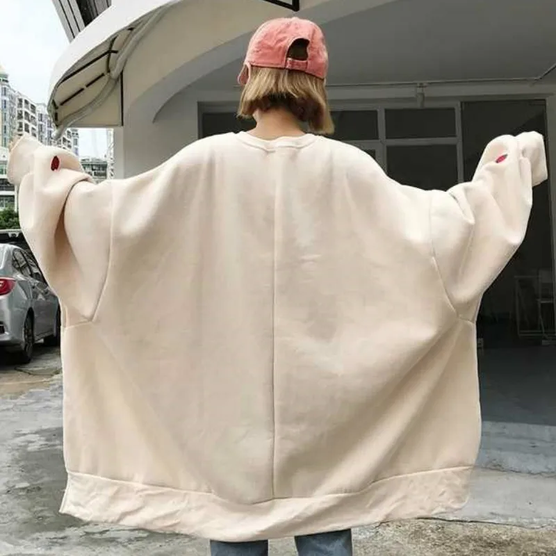 Women Oversized Sweatshirts 2023 Khaki Tops Fall Heart Print Pullover White Hoodie Long Sleeve Streetwear Drop Shipping 5XL4XL