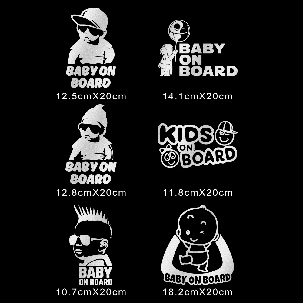 Reflective Baby On Board Car Window Warning Sticker - Creative Cartoon Design