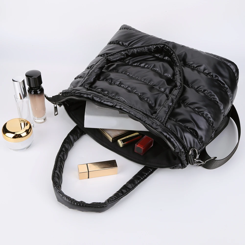 Winter Women's Bag Down Cotton Padded Shoulder Bag Puffer Handbags Casual Cosmetic Bag Case Large Capacity Puffy Crossbody Bag
