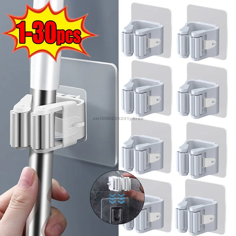 Towel Holder Mop Holder Self-adhesive Broom Stand Wall Mounted