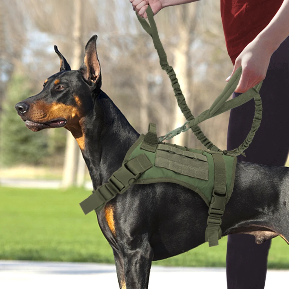 Military Tactical Dog Harness Nylon Pet Dog Vest Harness Bungee Dog Leash with Handle For Medium Large Dogs Dog Supplies