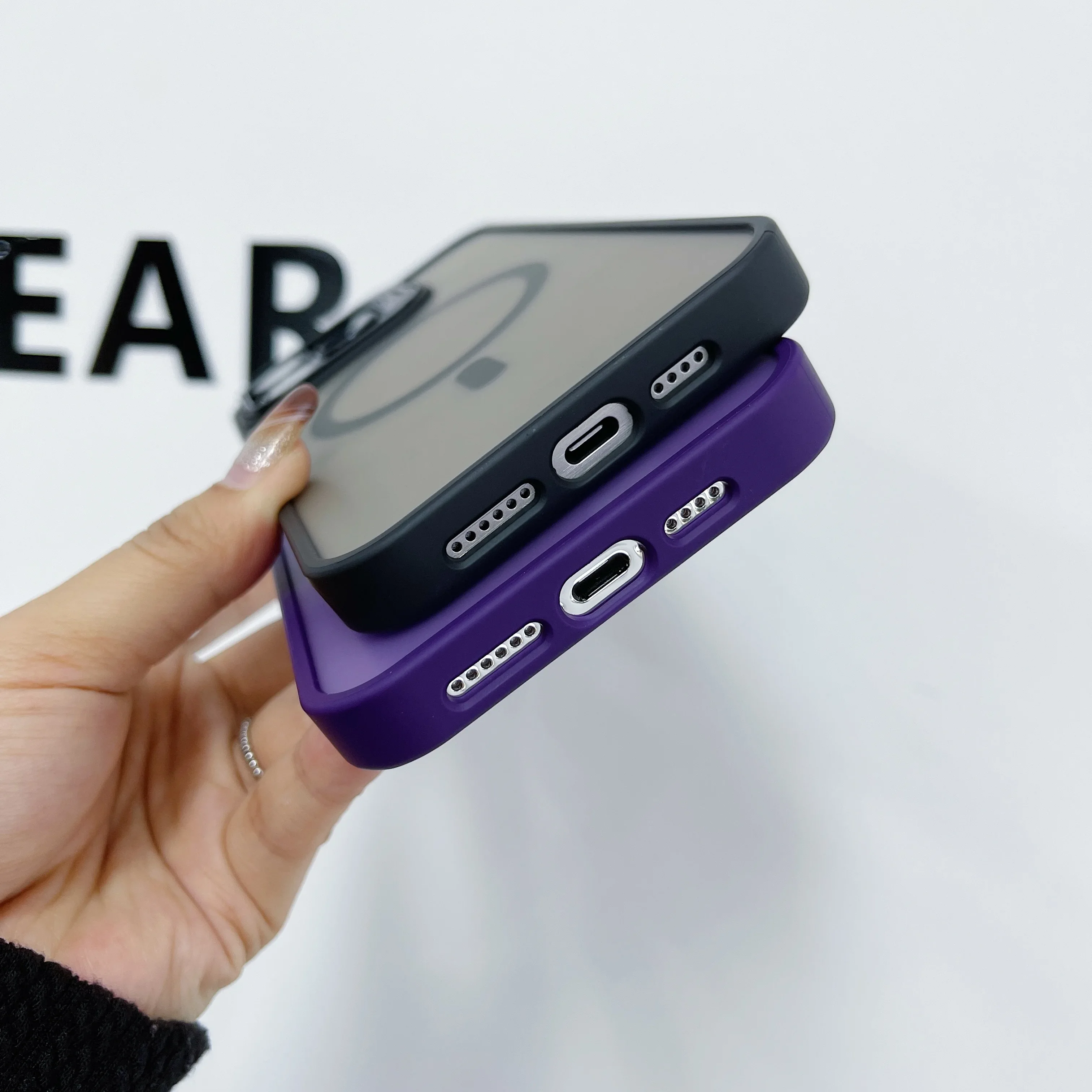 Luxury Matte Magnetic Phone Case For iPhone 12 13 14 15 Pro ProMax Plus Camera Stand Holder Wireless Magnetic Charging Cover