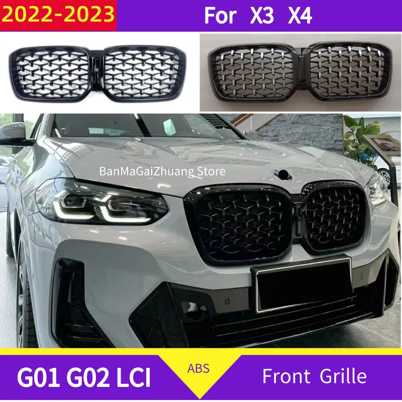 Diamond Front Bumper Kidney Grille For BMW X3 X4 LCI G01 G02 20222023 xDrive25i 30i 20i ABS