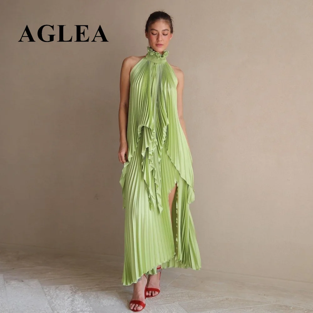 

Design Pleats Irregular Prom Gown 2023 Party Dresses High Neck Pleated Taffeta Sleeveless Formal Occasion Dress Event Wear