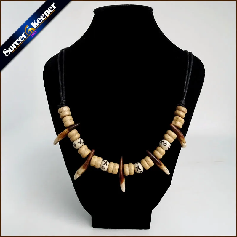 

Women Men Tibet Jewelry Amulet Yellow Real Wolf Tooth Fangs Canine Bone Carving Pendant Surfer Rope Chain Necklace Adjustable