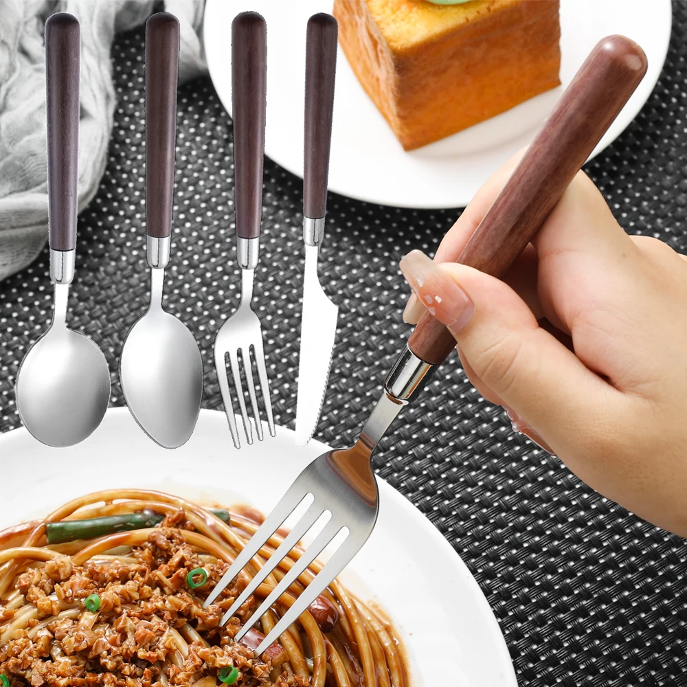 Children's Spoon Fork Set 4PCS Stainless Utensil Children's Tableware Training Spoon Feeding Tableware Soft Kitchen Accessories
