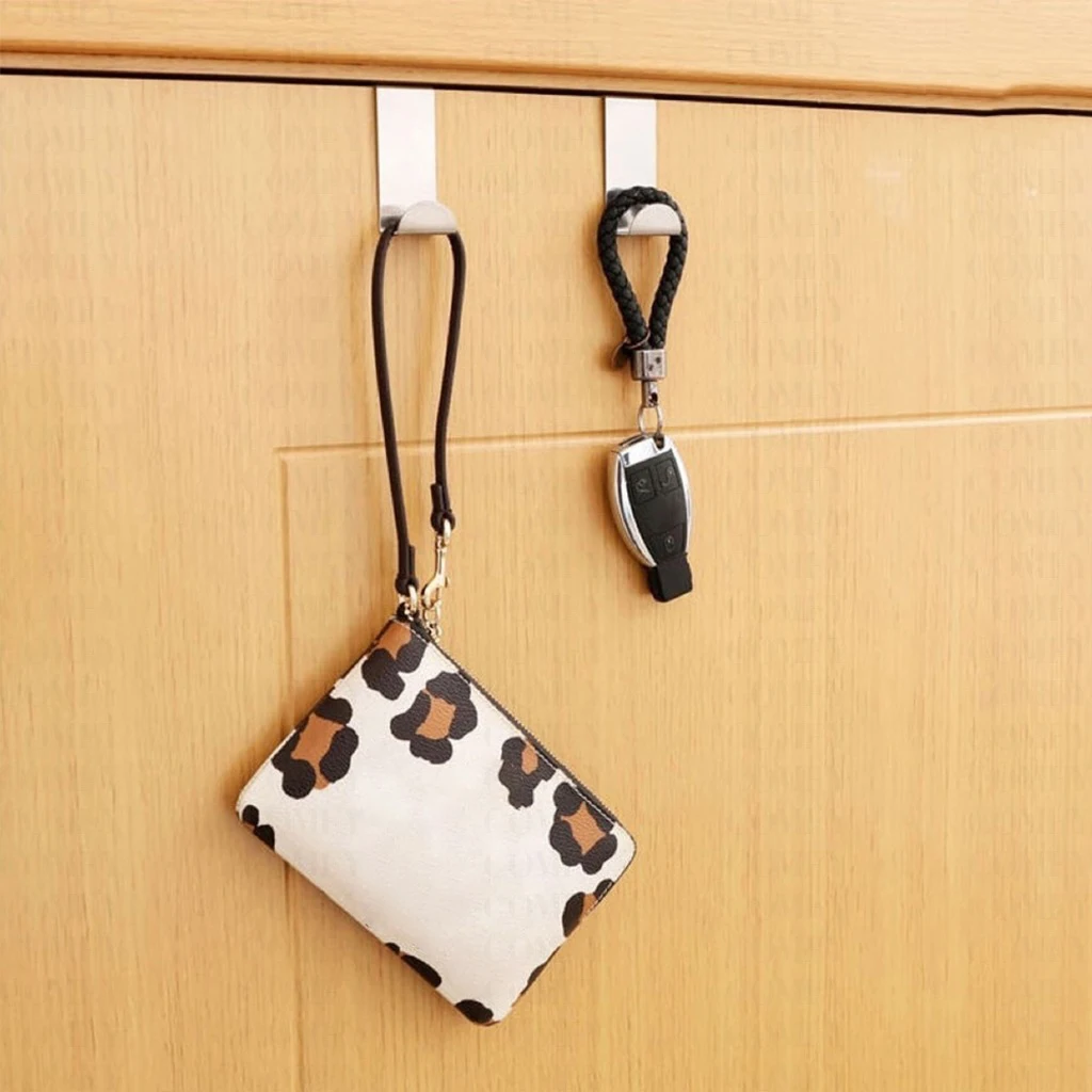 Storage Hook Door Hook 6Pcs Drawer Hook Stainless Steel Reversible Over Door Cabinet Cupboard Door Towel Hanger Holder Hook Rack Office Kitchen Coat