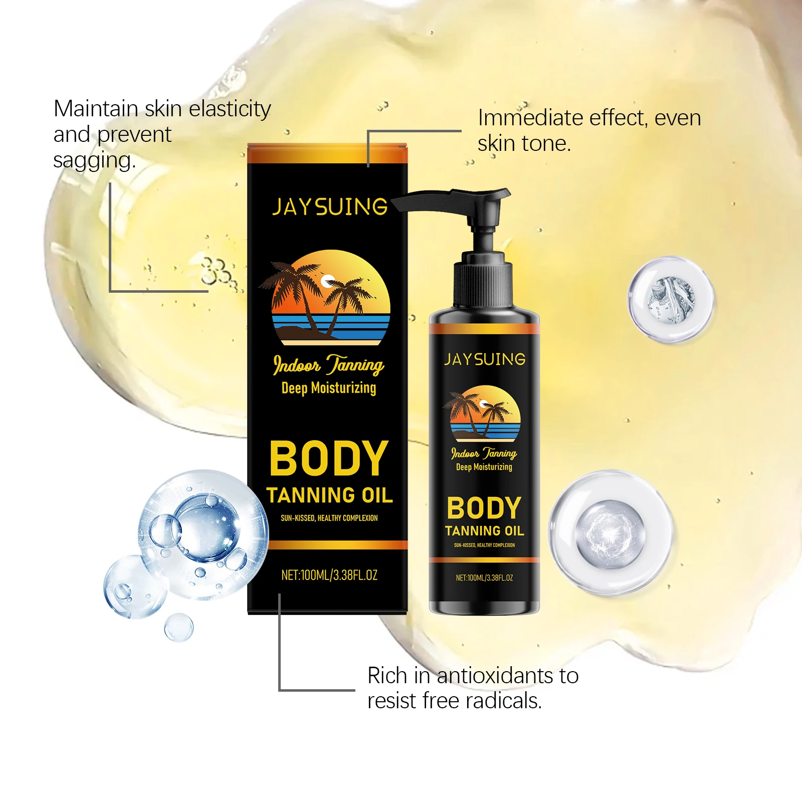 Sunless Tanning Oil Body Self Tanner Instant Tan Enhancer Booster Water-Resistant Moisturizing Hydration Darkest Bronzing Drops