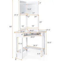 White Corner Desk with Hutch, 90 Degrees Triangle Computer Desk with Keyboard Tray & Bookshelves for Small Space, Space Saving 2