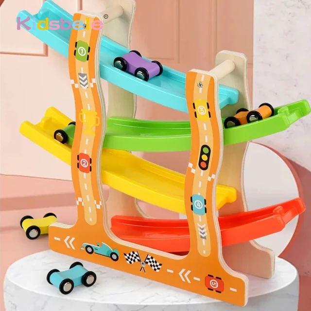 Wooden Gliders Montessori Sliding Race Track 6 Car Toys For Children Educational Gifts For Todders Christmas Toys Birthday Gifts