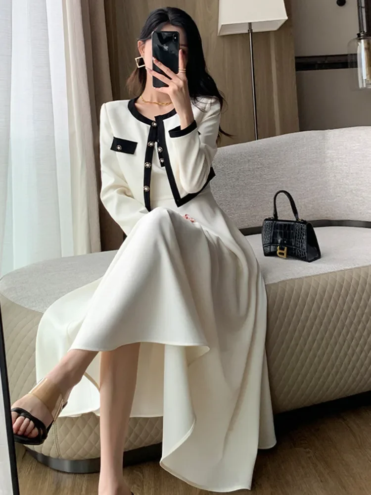 Elegant Lady Fashion Two Piece Dress Sets Autumn New Short Jacket