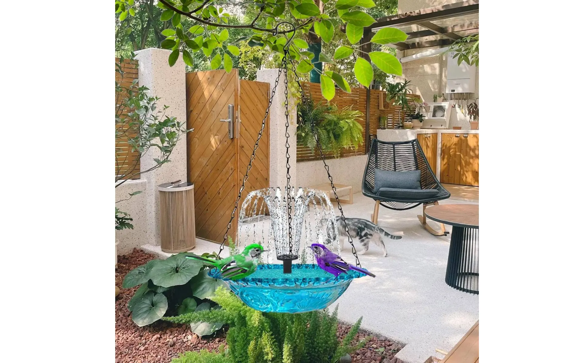 Hanging Solar Avian Bath Decorative Feature Solar Powered Hanging Water Feature Garden Decoration for Yard, Patio