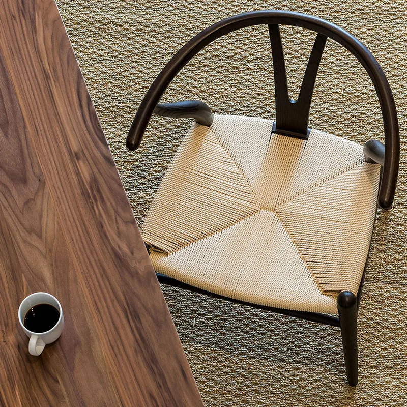 Nordic Solid Wood Rattan Woven Dining Chair for Home Homestay Tea Room