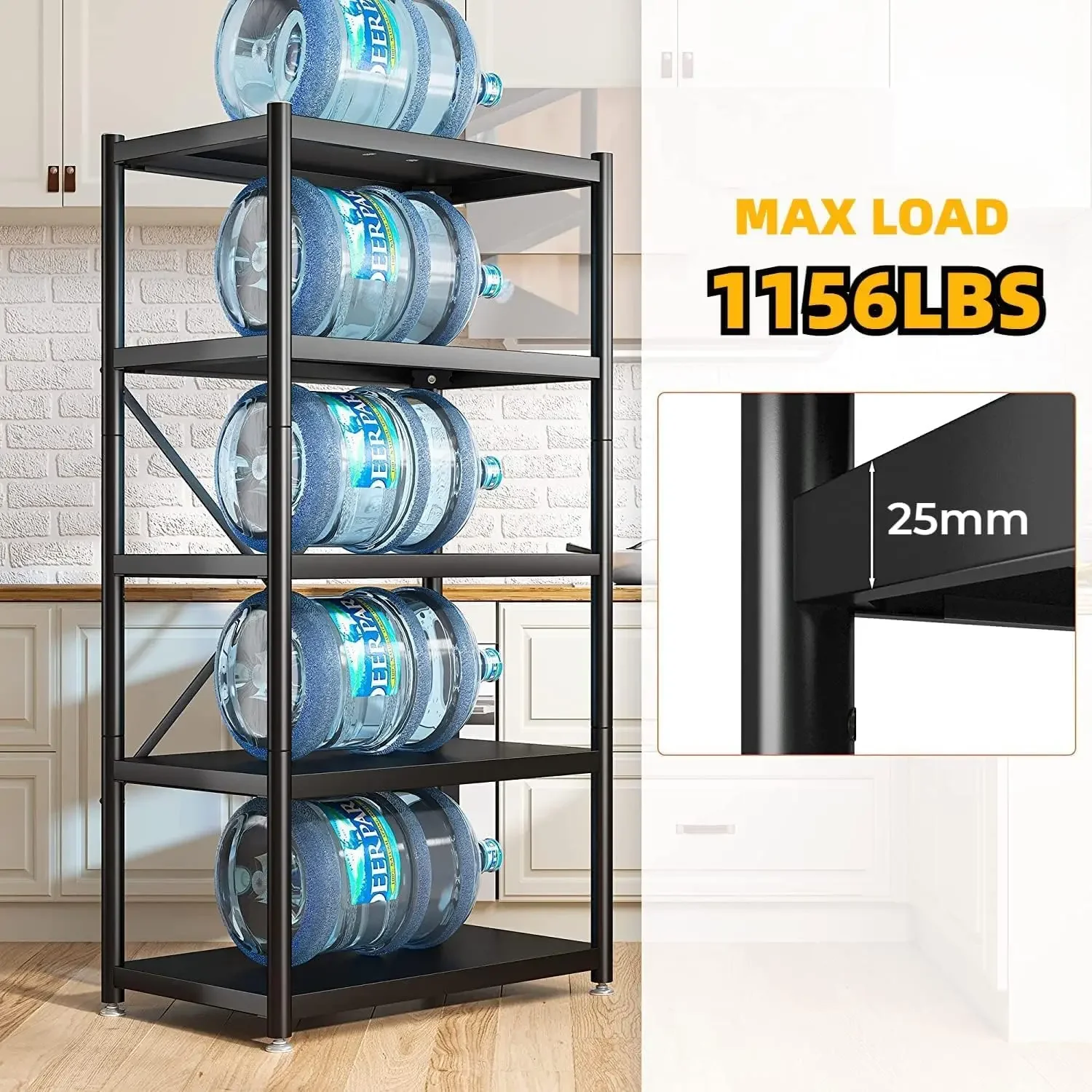 Garage Shelving Heavy Duty Storage Shelves for Storage with Wheels 5 Tier Metal Shelving Unit 1156LBS Adjustable Metal Shelves 3