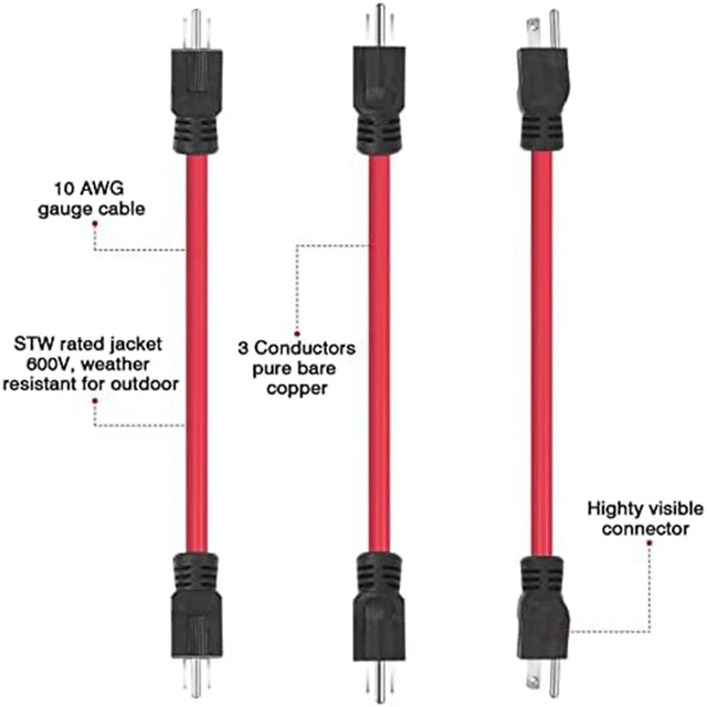 3Prong Male To Male Extension Cord, Generator Adapter Cord Accessories NEMA  5-15P For Transfer Switch,12AWG 125V (2FT) US Plug - AliExpress