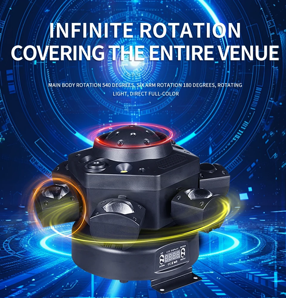 120W RGBW 6 Moving Head Beam Laser Light Led Six Arm Matrix Laser DMX512 Stage S