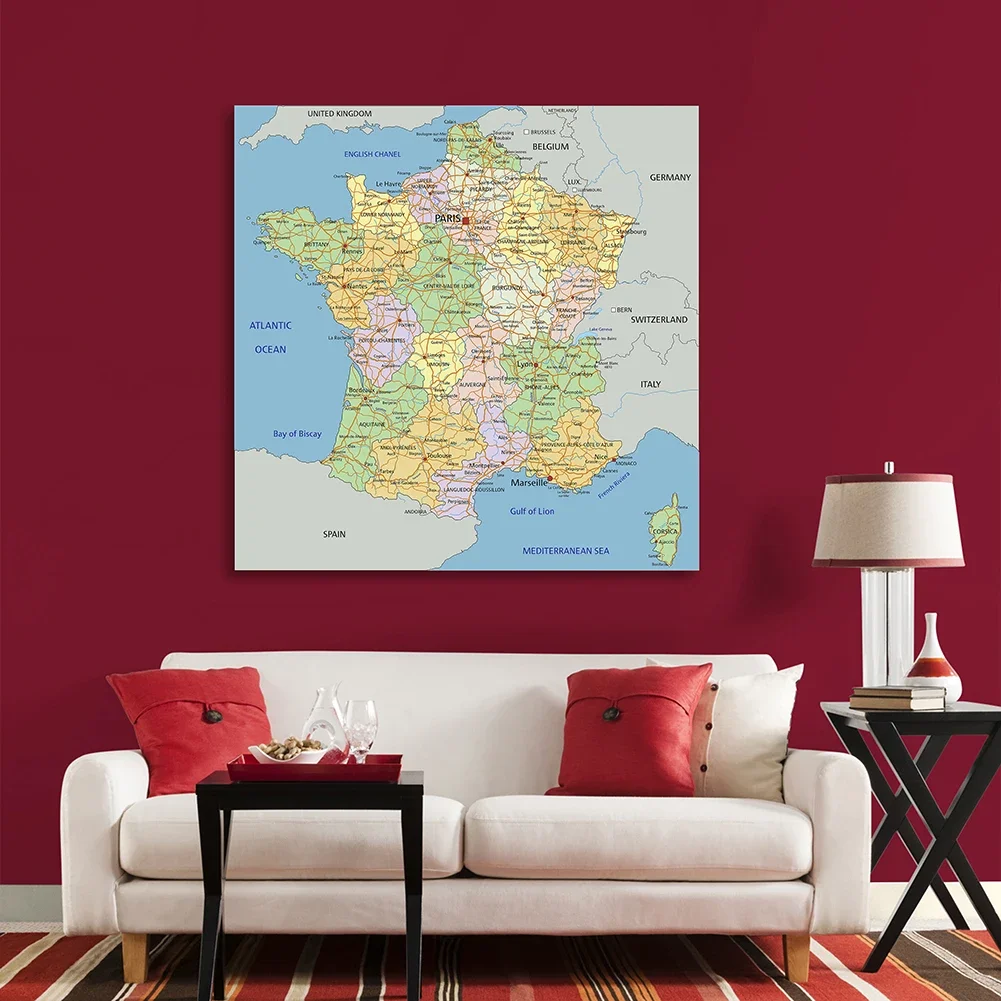 150*150cm Political Map of France French Non-woven Canvas Painting Wall Poster Living Room Home Decor School Supplies