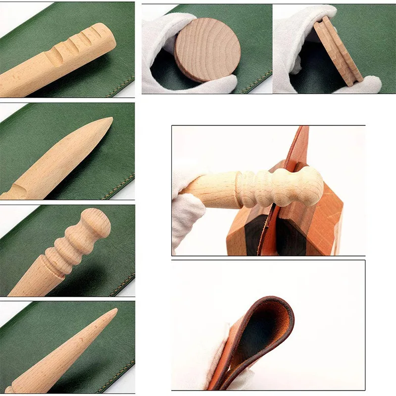 Leather Craft Tools Multi-Size Wood Leather Edge Burnisher Slicker Leather Craft Tool Polished Grinding Rod DIY Leathercraft Tool for Handwork