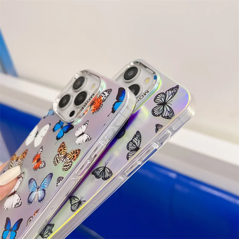 Luksuzna galvanizirana laserska maska za telefon s leptirom za iPhone 16 15 14 13 Pro Max, otporna na udarce, tvrda PC mat stražnja maska_voghion.com