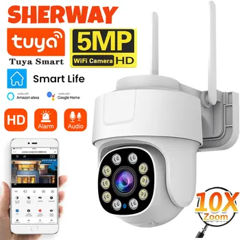 Tuya Wifi PTZ Camera Outdoor 10X Zoom Security IP Camera 5MP Full Color Night Vision Audio Surveillance Human Motion Detection 1