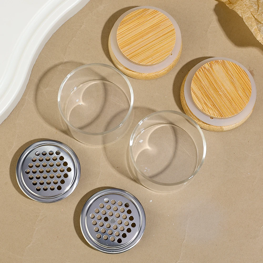 4/1Pc Nail Glitter Wash Pen Cup with Wooden Lid Glass Crystal Cup Stainless Steel Mesh Filter Sequin Phototherapy Brush Tool