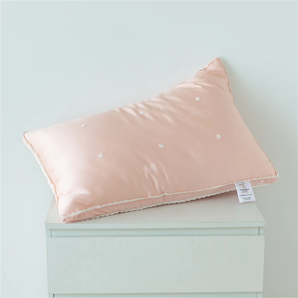 Liv-Esthete Women White 100% Silk Pillow King Queen 3D Style Rectangle Silk Inner Pillow For Sleeping Neck Protection Bed Pillow - Image 3