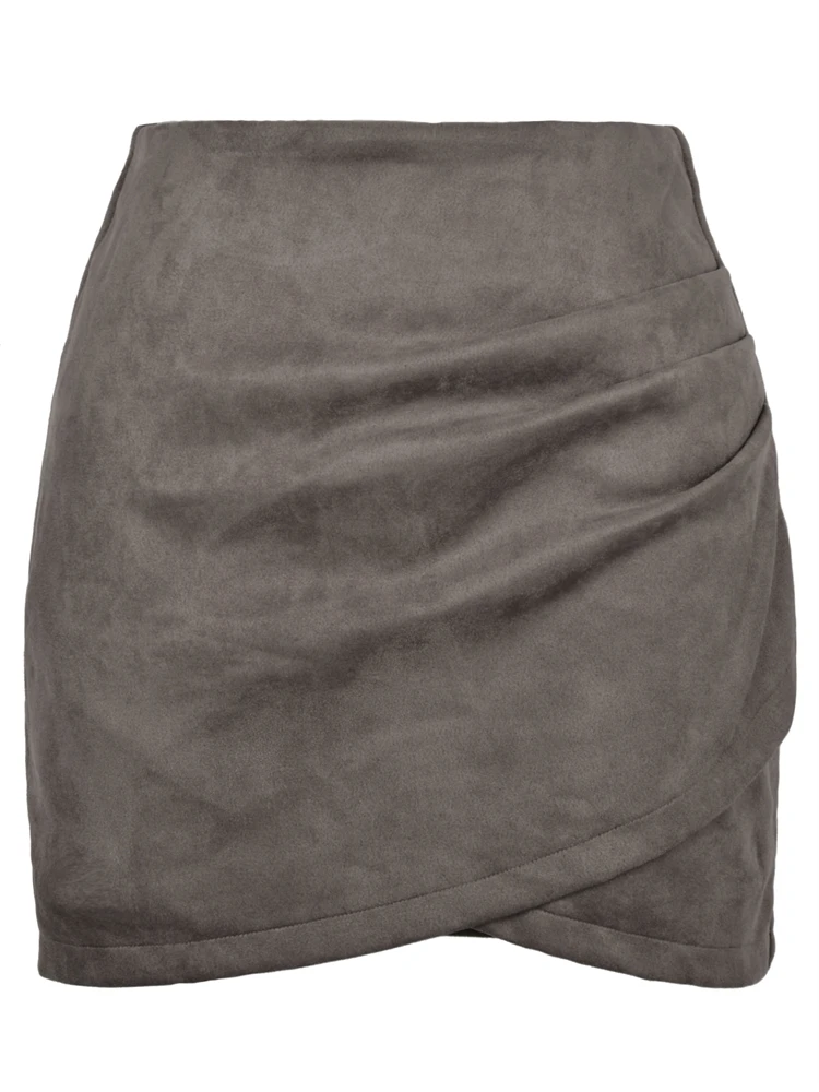 Womens Faux Suede Skirt Official Ladies A-Line Mini Pencil Skirt For Women High Waist Classic Wrap Front Slit Skirts 2025
