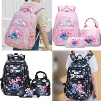 3Pcs Disney Lilo Stitch Large Capacity Backpack Daypack Lightweight Schoolbag Travel Mochila for Women Girls Pen Lunch Bags Set