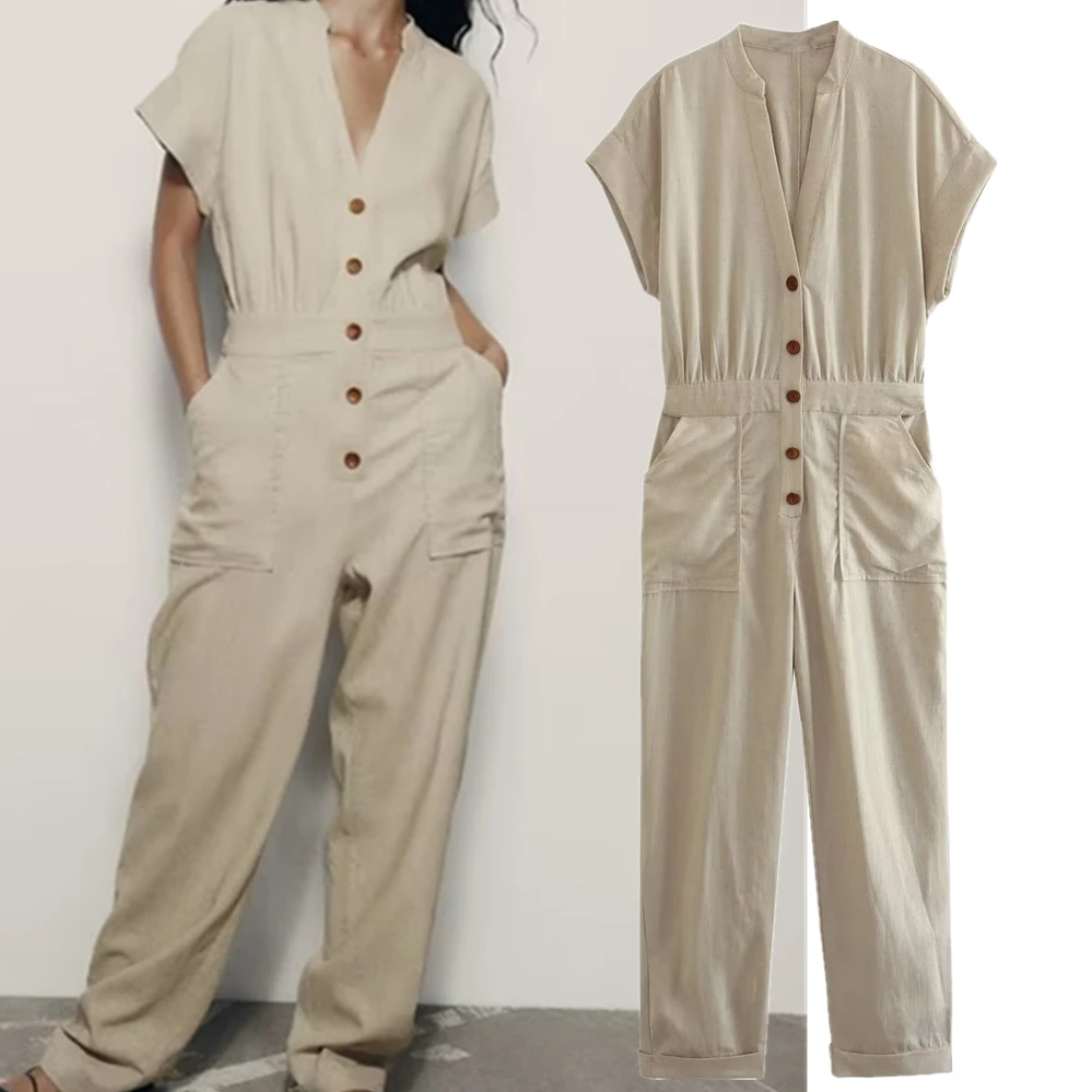 Withered 2023 Summer French Retro Casual Jumpsuit Women Loose Workwear Fashion Ladies Jumpsuit Female