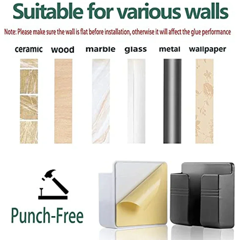 Wall Mounted Storage Box 4Pcs Multifunction Punch Free Organizer TV Remote Control Mounted Mobile Phone Plug Charging Holder