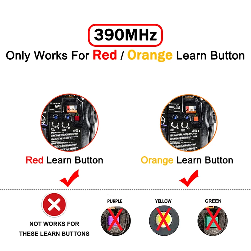 For 971LM 973LM 972LM 974LM 91LM 92LM 94LM 96LM Garage Door Opener 390MHz 950CB 953CB 956CB Red / Orange Learn Button 3