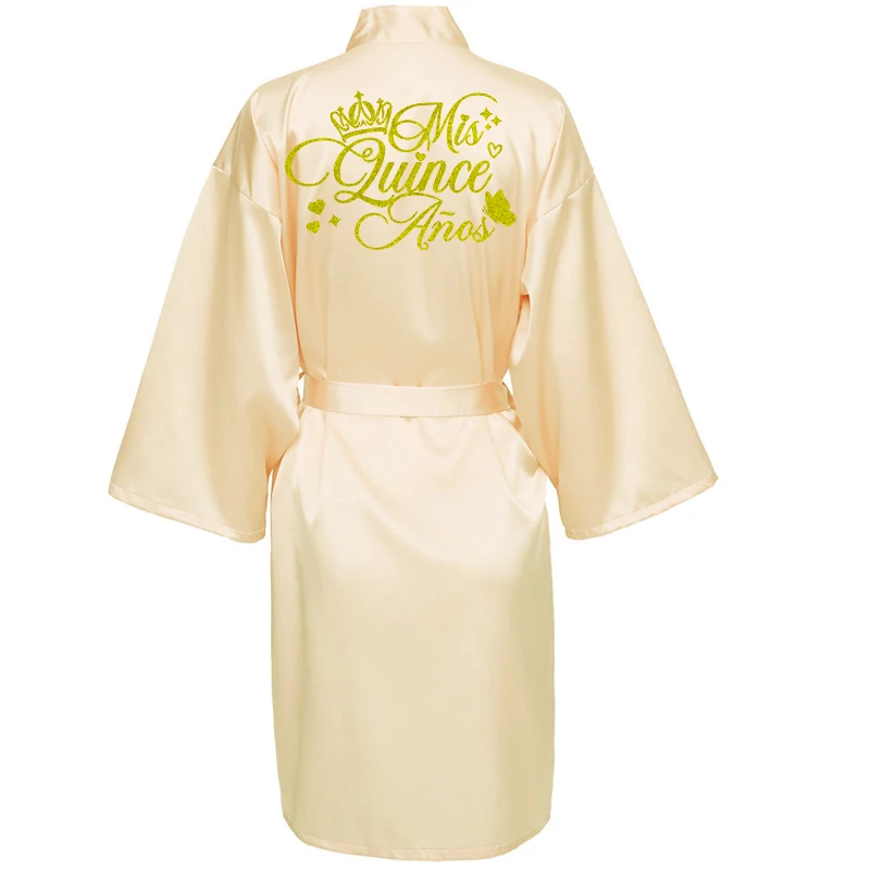 Princess Sweet 15 Years Girl Birthday Party Robes Quinceanera Robe Mis XV Bathrobe Silkly Nightgown