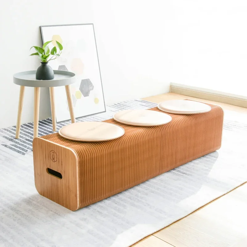 Folding and Telescopic Low Stool, Can Bear 900 Kg, Stylish Long Bench for Living Room, Home and Restaurant, Free Leather Cushion
